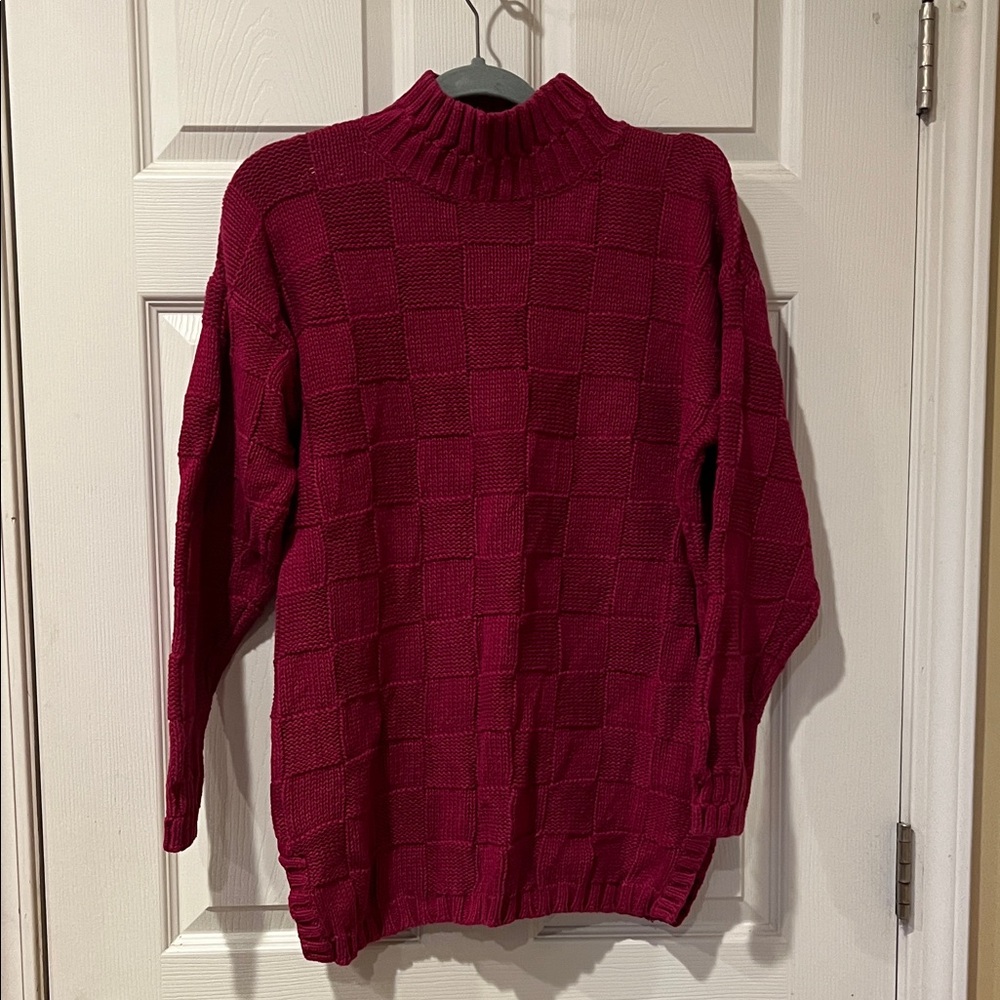 Vintage Berry Red Textured Turtleneck Sweater - Picture 2 of 6